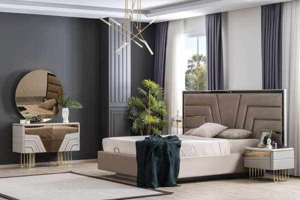 Slaapkamer set Bed 2x nachtkastjes Commode Spiegel Luxe set 5-delig.