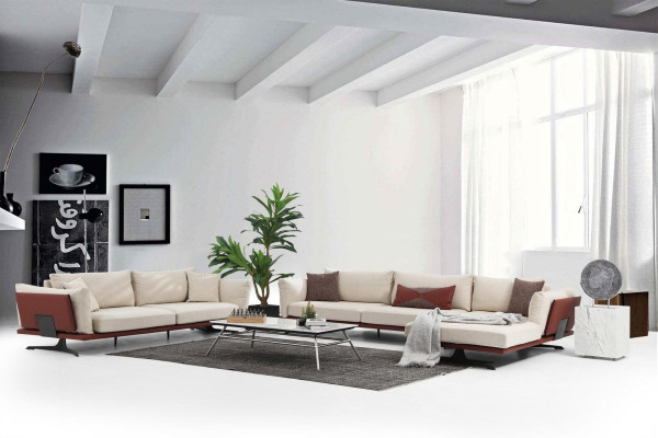 Bankstel Hoekbank L-vorm 3-zits Beige Modern Stoffen Bankstel Set Hoek