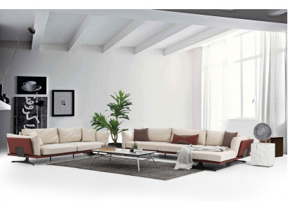 Bankstel Hoekbank L-vorm 3-zits Beige Modern Stoffen Bankstel Set Hoek