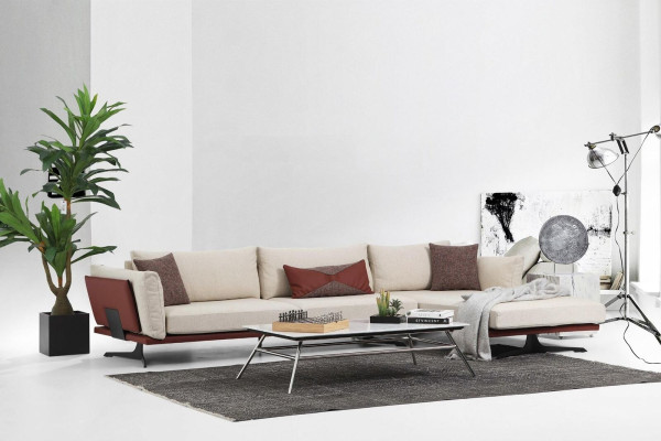 Bankstel Hoekbank L-vorm 3-zits Beige Modern Stoffen Bankstel Set Hoek