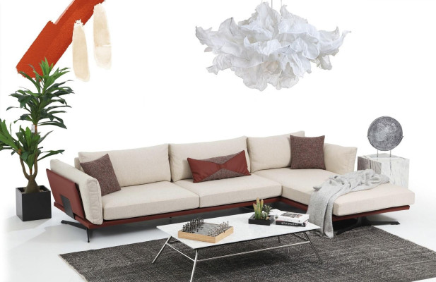 Bankstel Hoekbank L-vorm 3-zits Beige Modern Stoffen Bankstel Set Hoek