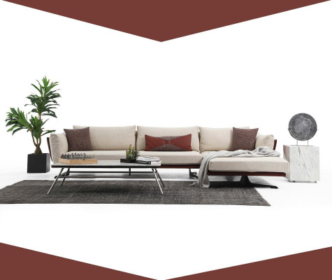 Bankstel Hoekbank L-vorm 3-zits Beige Modern Stoffen Bankstel Set Hoek