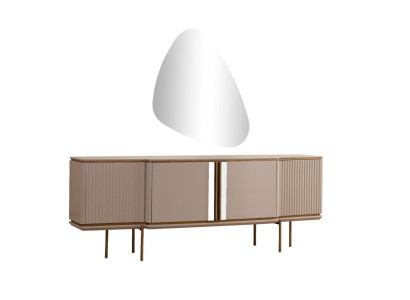 Beige eetkamer dressoir met 2 deuren Luxe spiegel Moderne houten meubels