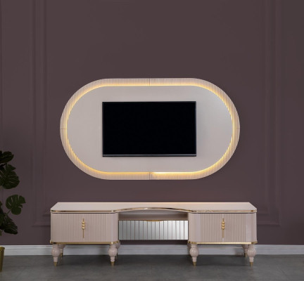 Moderne beige woonkamerset ontwerper RTV-lowboard muurpaneel 2-delige set