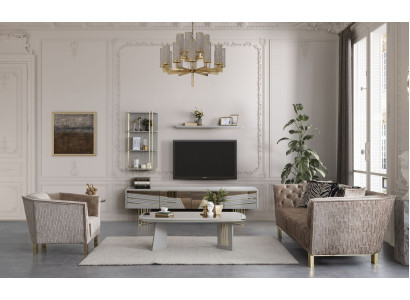 Grijze woonkamer houten meubels, ontwerper tv-kast, wandkasten, woonkamer meubels.
