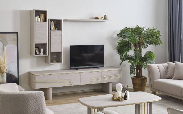 Grijze woonkamer rekken Luxe tv-kast Designer RTV wandkasten 4-delig.