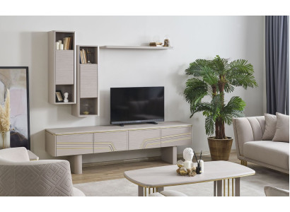 Grijze woonkamer rekken Luxe tv-kast Designer RTV wandkasten 4-delig.