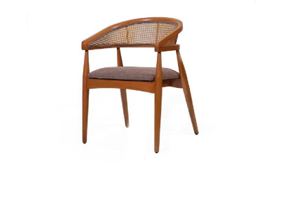 Bruine luxe stoel met houten frame eetkamer designerstoelen met armleuningen.
