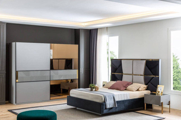 Modern slaapkamer set ontwerpers bed 2x nachtkastjes kledingkast