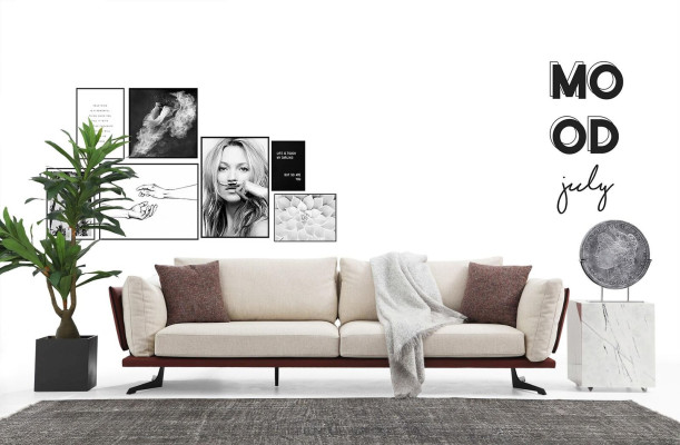 Driedelig bankstel 3-zits stof beige modern design woonkamer luxe
