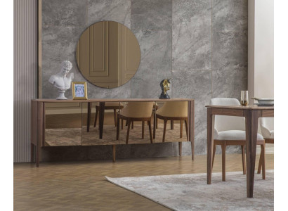 Bruine eetkamer glazen dressoir Moderne spiegel Compleet 2-delige set Nieuw