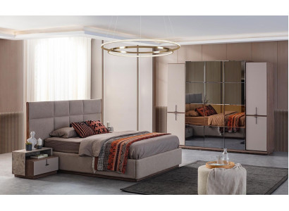 Complete slaapkamer tweepersoonsbed bed nachtkastjes grijs 4-delig kast