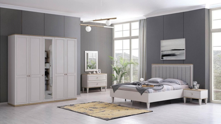 Volledige slaapkamermeubels Moderne bedden Hout 6-delige slaapkamer Grijs