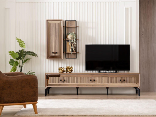 Garnituur tv-standaard kast RTV lowboard woonkamer rekken goud hout
