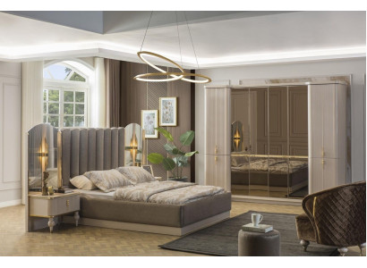 Luxe slaapkamer, designer tweepersoonsbed, kledingkast, nachtkastjes