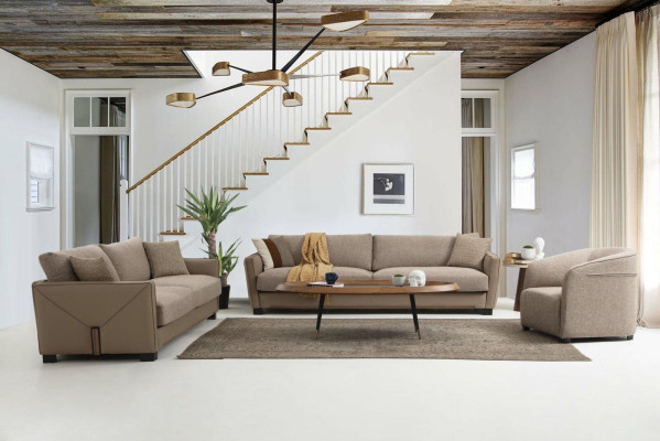 Sofa set 431 Seater Armchair Sofa Modern Fabric Beige Set 3 pieces Sofas