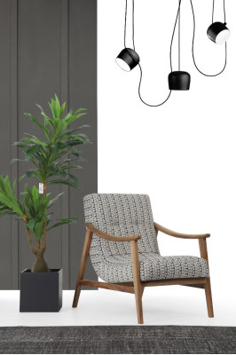 Woonkamer hoekbank L-vorm bankstel stof grijs modern design.