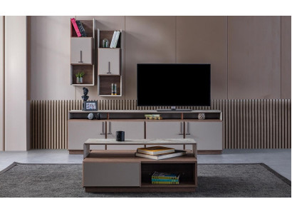 Groep woonkamer TV-standaard wandkasten laagbord grijs salontafel 3-delig