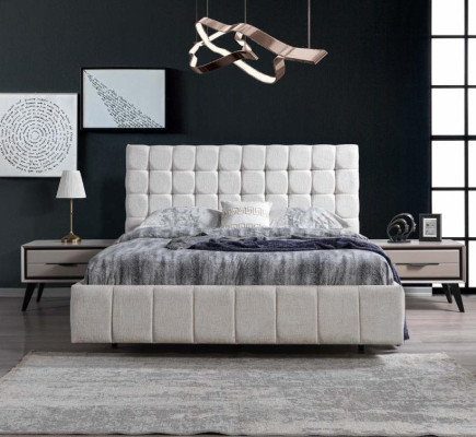 Exclusieve slaapkamer set Wit tweepersoonsbed Luxe 2 houten nachtkastjes
