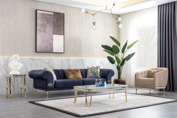 Moderne Blau-Beige bankstel Designer 3+1 zits Luxe Woonkamer Fauteuil