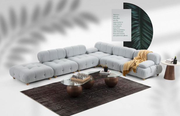 Hoekbank Bank Stof Woonkamer Banken Hoek Grijs Modern Polyester Ontwerp