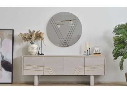 Beige luxe houten meubels Ontwerper Sideboard Luxe Ronde spiegel Modern 2-delig