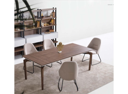 Bruine houten eetkamermeubels, houten tafel, eettafel, 4 stoelen, 5-delige set, nieuw.