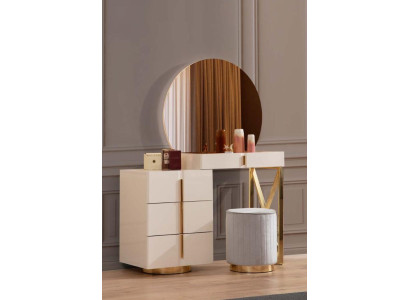 Beige make-uptafel roestvrijstalen meubilair slaapkamer krukje 2-delige set