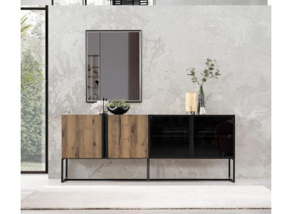 Dressoir met spiegelgroep commode hout bruin eetkamer