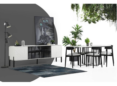 Eetkamerset Eettafel Stoelen Dressoir Tafel Hout Set 8-delig Wit