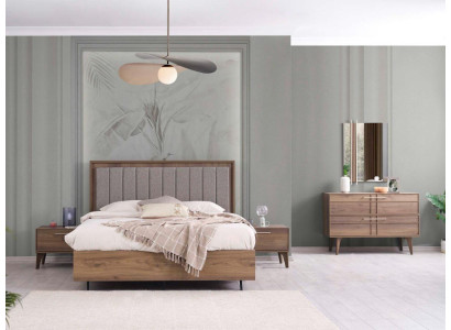 Garnituur Compleet Tweepersoonsbed Hout 5-delige Slaapkamer Bruin Bed Modern