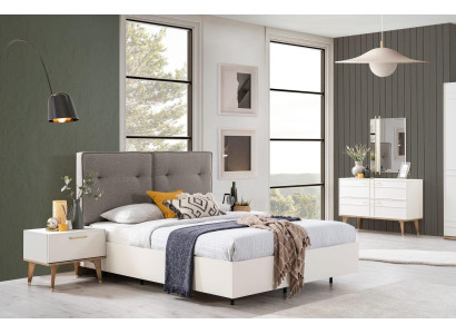 Slaapkamer set Tweepersoonsbed Compleet Bed Wit Stof 3-delige Modern