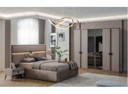 Tweepersoonsbed Complete slaapkamermeubels Bed Nachtkastjes Beige 4 delig