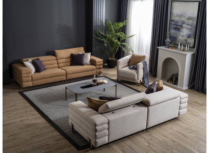 Bruin-beige woonkamer bankstel van ontwerper 4+3+1 zits gestoffeerde meubels