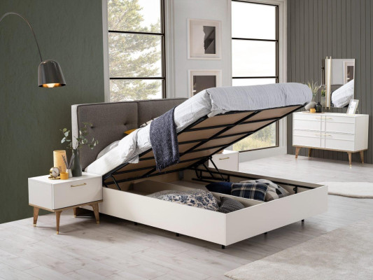 Groep tweepersoonsbed compleet bed slaapkamermeubilair hout 6-delige set wit