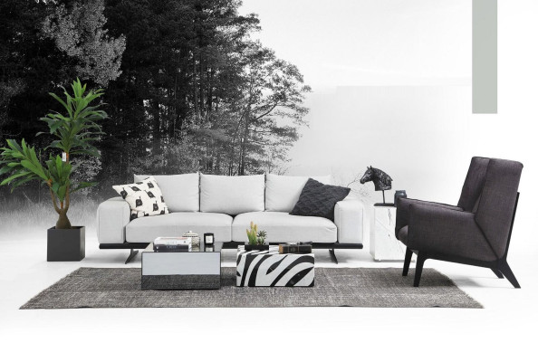 Bankstel Bankstel 2-zits fauteuil Tweezitter Grijs Modern Stoffen Set