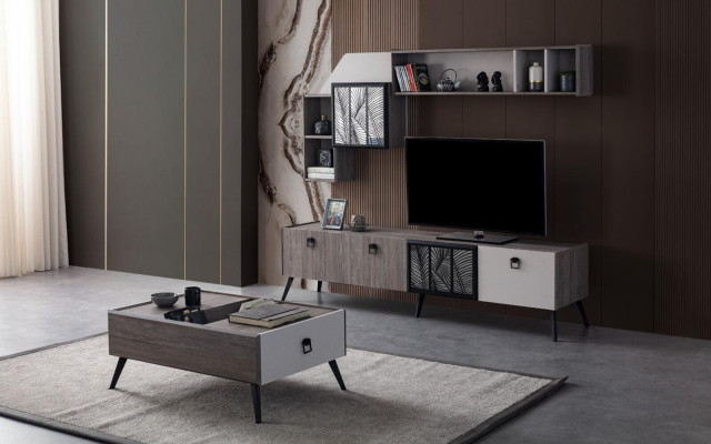 Groep woonkamer tv-standaard wandkasten lowboard Grijs salontafel 3-delig