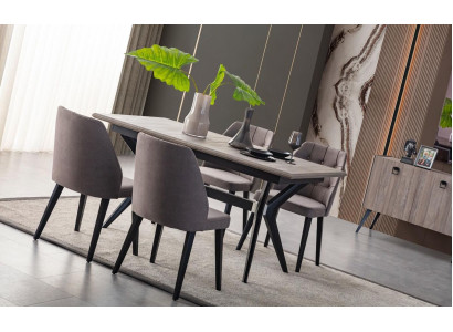 Eethoek set Eetkamer Eetgroep Eettafel Stoelen Hout Grijs 7-delig