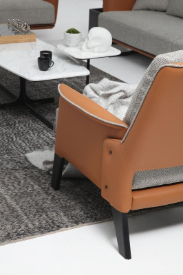 Bankstel 3-zits woonkamerbank oranje stof fauteuil driezits