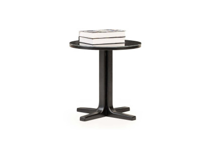 Moderne zwarte bijzettafel ontworpen voor de woonkamer, houten ronde tafel.