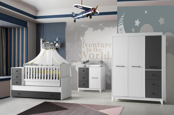 Modern kinderkamer set bestaat uit kinderbed kast commode 3-delig nieuw.