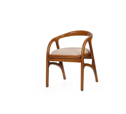 Bruine luxe gestoffeerde eetkamerstoel met design armleuningen, éénzits.