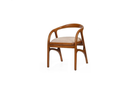 Bruine luxe gestoffeerde eetkamerstoel met design armleuningen, éénzits.