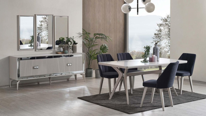 Eetkamer luxueuze eetkamerset eettafel set 9-delig Grijs houten tafel