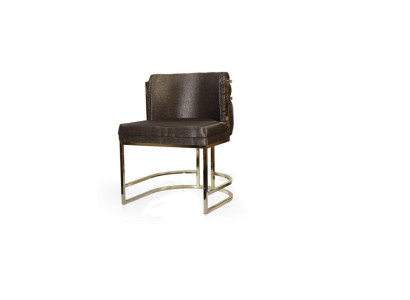 Luxe stoel in bruine kleur met modern design en metalen frame voor de eetkamer.