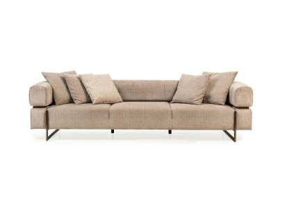 Beige vierzitsdesignerstoffenbankstel bankstellen voor in de woonkamer.