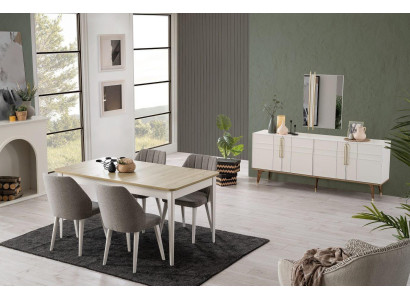 Eetkamerset eetkamermeubilair set 9-delig eetkamer eettafel stoelen hout wit