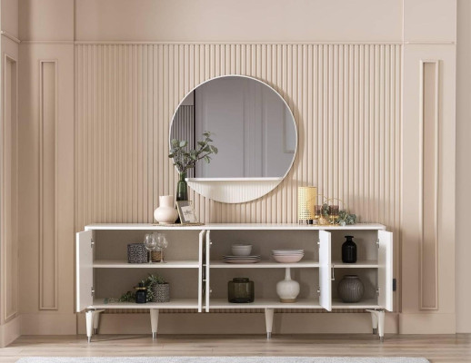 Sideboard dressoir met spiegelgroep commode hout wit eetkamer