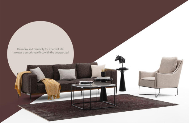 Dries-zitsbank 3-zitter Stof Modern Sofa Ontwerp Woonkamer Grijs
