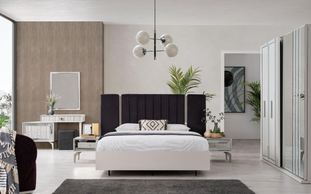 Grote slaapkamer set tweepersoons bed houten set 7 delig wit modern.